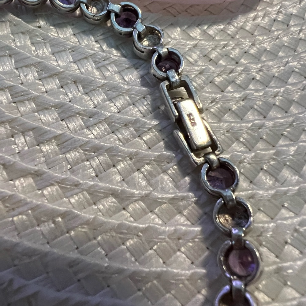 Sterling Silver Purple Amethyst n Marcasite Gemstone Bracelet - Picture 9 of 9